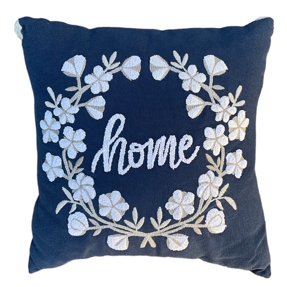 KIRKLANDS HOME Accent Pillow Zip Closure Embroidered “home” Floral w/tas… - Picture 1 of 2